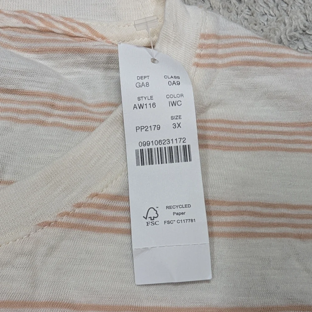 J. Crew Shirt Womens 3X White Beige Stripe Vintage Cotton Crewneck Tee Casual